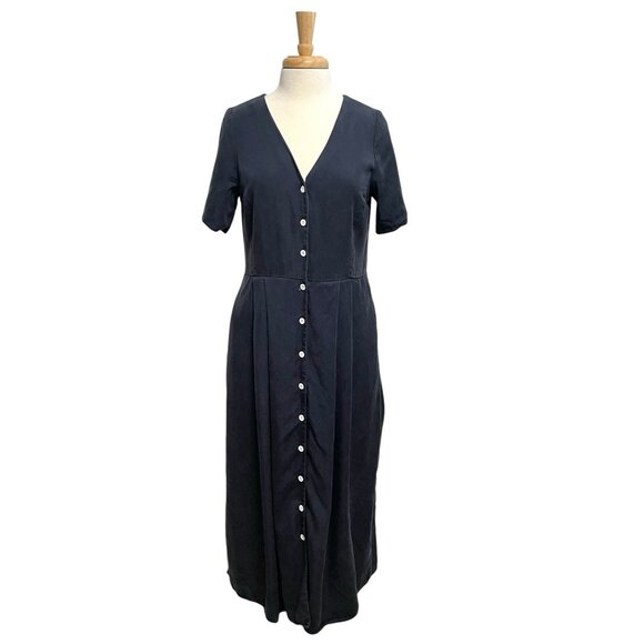 VETTA Capsule Minimalist Button Up Midi Dress Pockets Navy Blue size Medium - Picture 1 of 8